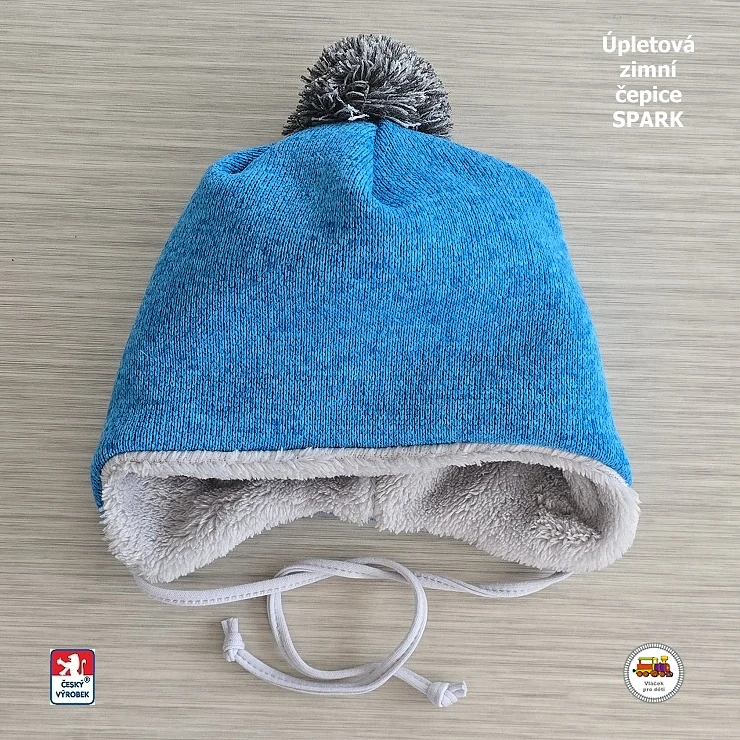 Dětská zimní čepice Spark /9.475/ Úpletová zavazovací tyrkysová vel.L (1-3 roky)