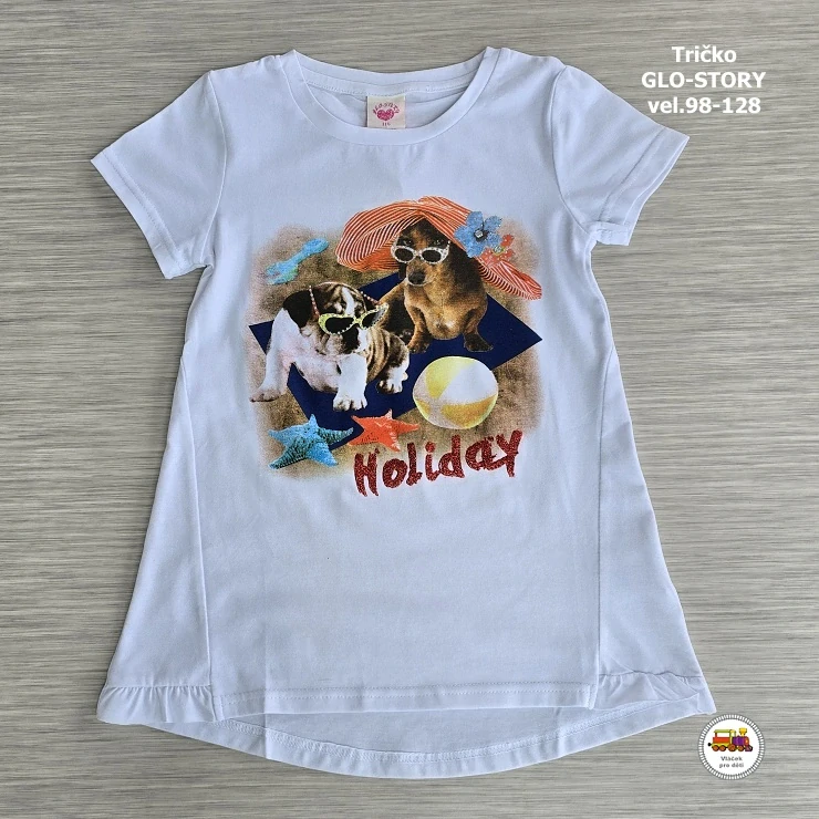 Tričko-tunika dívčí GLO-STORY GPO-1779 Holiday na bílé vel.128