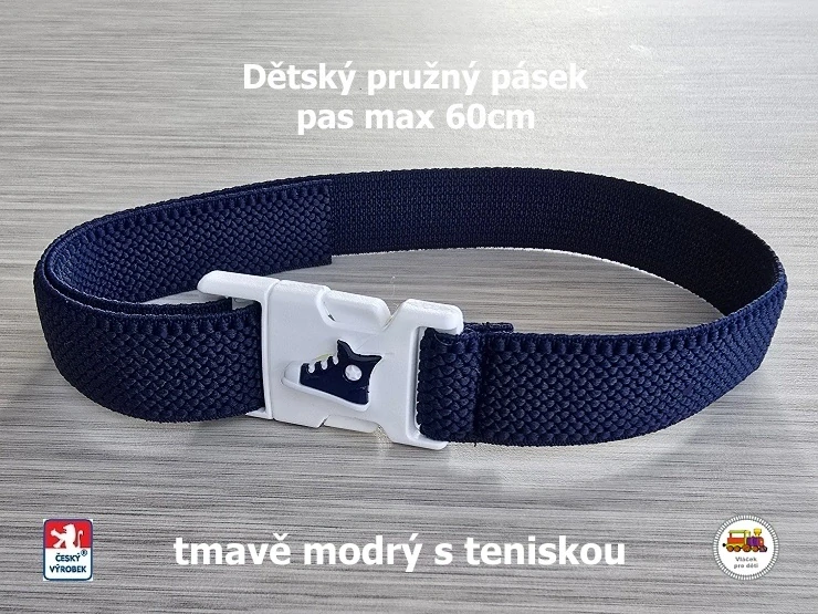Dětský pásek se sponou /44/ pružný tmavě modrý s teniskou