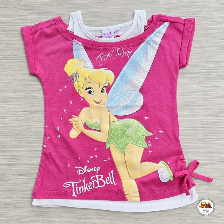 Tričko dívčí Disney GTJM62054 Fairies - Víla na tmavě růžové vel.122