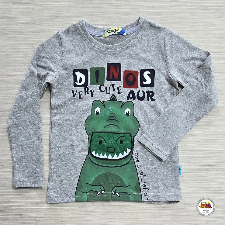 Bavlněné tričko Kugo M0232 DINOS šedé vel.110
