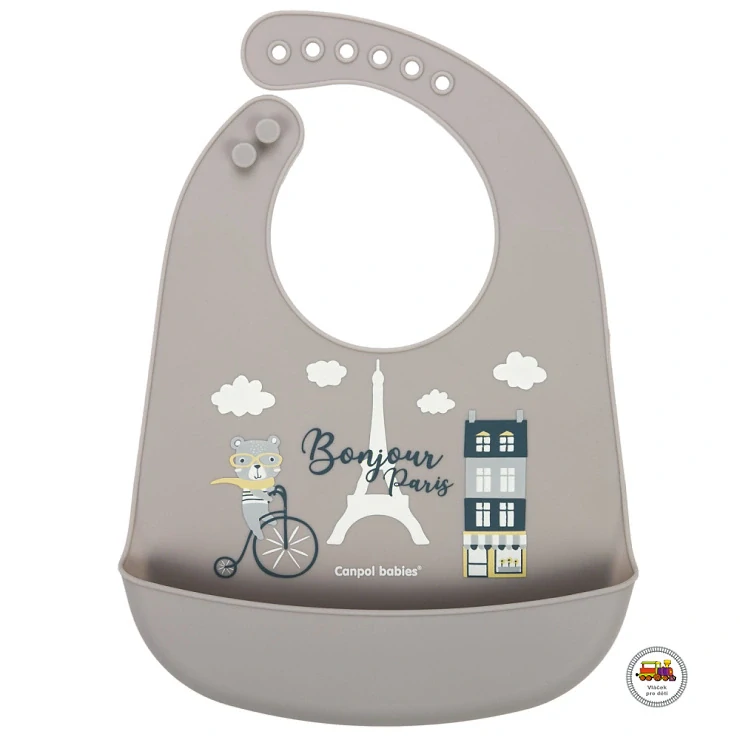 Bryndák silikonový s kapsou BONJOUR PARIS béžový (šedý) 74/027