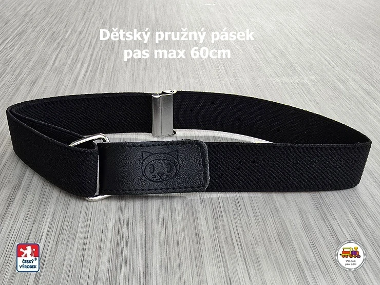 Dětský pásek dívčí č.13 pružný černý s kočkou