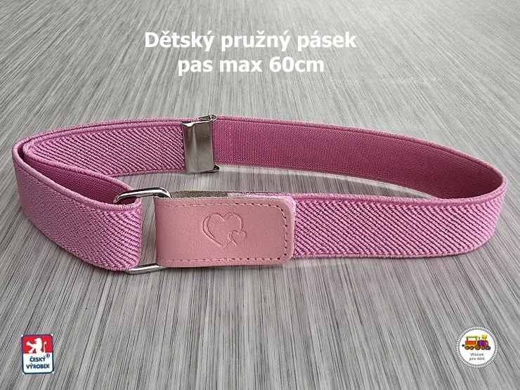 Dětský pásek dívčí č.10 pružný světle růžový se srdíčky