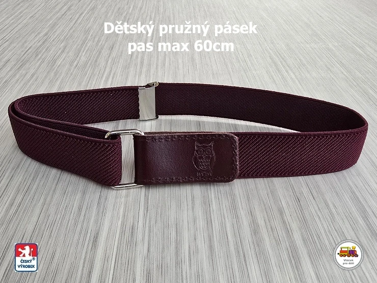 Dětský pásek č.7 pružný vínový/bordó se sovičkou
