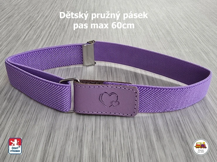 Dětský pásek dívčí /22/ pružný fialový se srdíčky