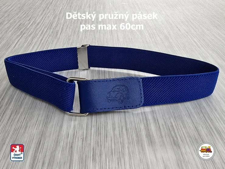 Dětský pásek chlapecký /26/ pružný středně modrý s autem