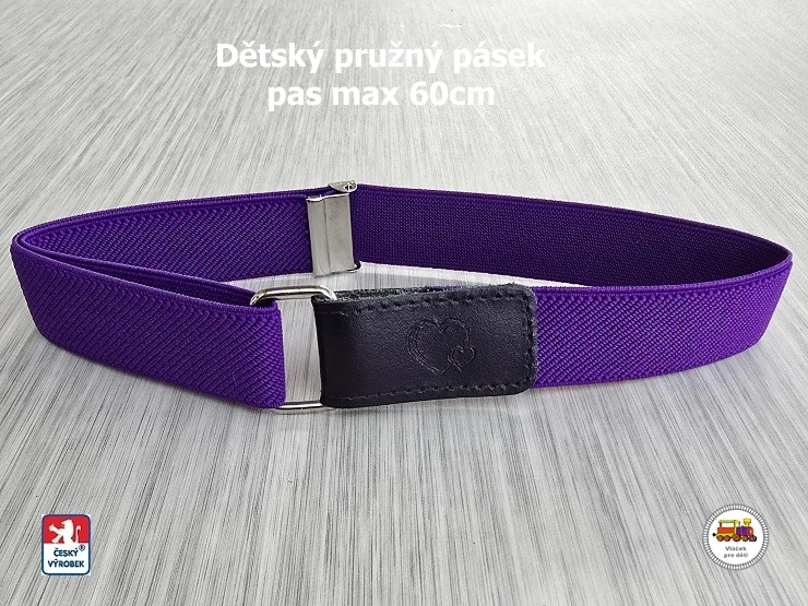 Dětský pásek /27/ pružný tmavě fialový se srdíčky