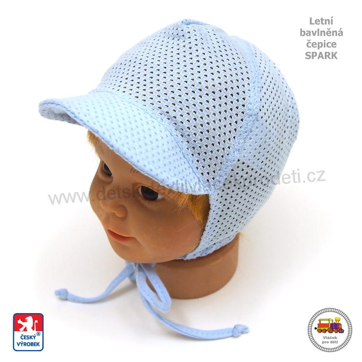 NOVINKA-Dětská bavlněná letní dírkovaná čepice Spark Honzík zavazovací vel.XXS, XS, S, M