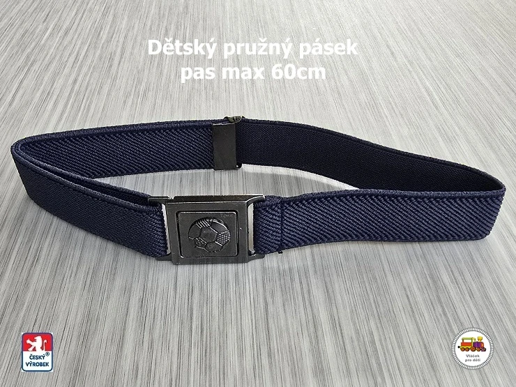 Dětský pásek s kovovou sponou /36/ pružný šedomodrý s míčem