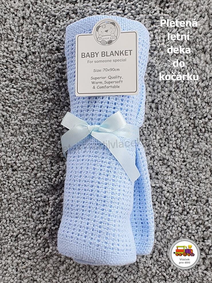 NOVINKA-Pletená deka do kočárku Baby blanket bílá, modrá, růžová a šedá