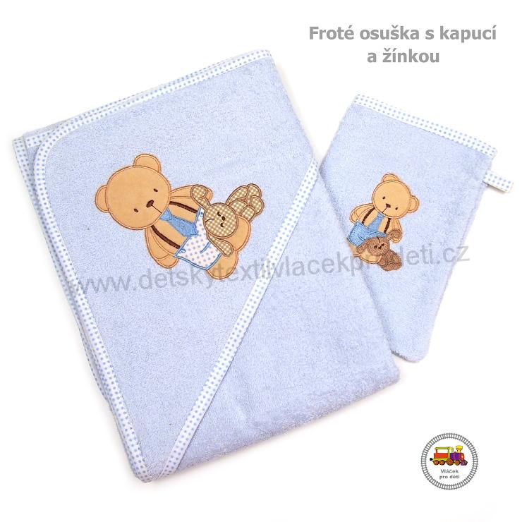 NOVINKA-Kojenecká froté osuška s kapucí a žínkou, 100% bavlna