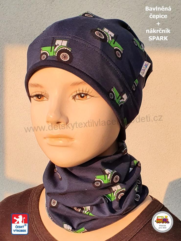 Bavlněná čepice Spark dlouhá /9.701/ Traktory na modré vel.XXL (6-Xlet)