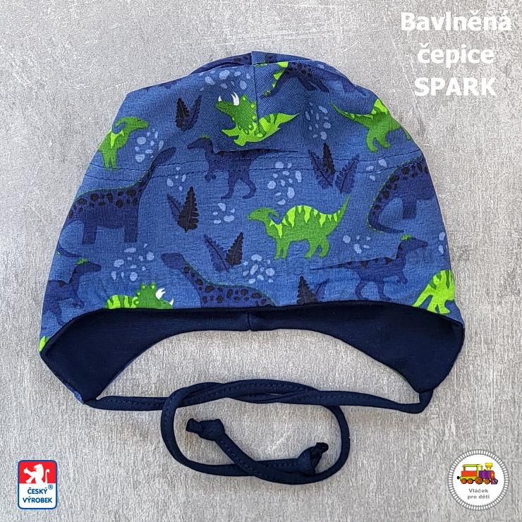 NOVINKA-Bavlněná zavazovací čepice Spark vel.M (6měs-1rok) vel.L (1-3roky), XL (3-6let)