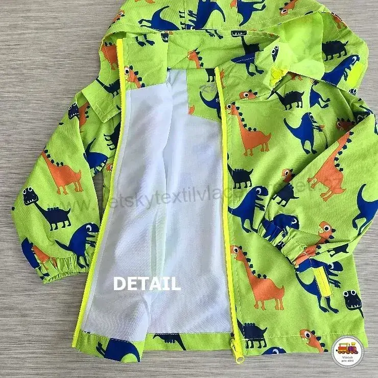 Šusťáková bunda s tenkou podšívkou Kugo B2828 Dinosauři na zelené vel.110