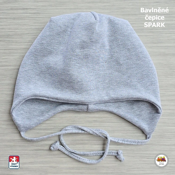 Bavlněná čepice Spark zavazovací /9.508/ šedá vel.XL (3-6let)