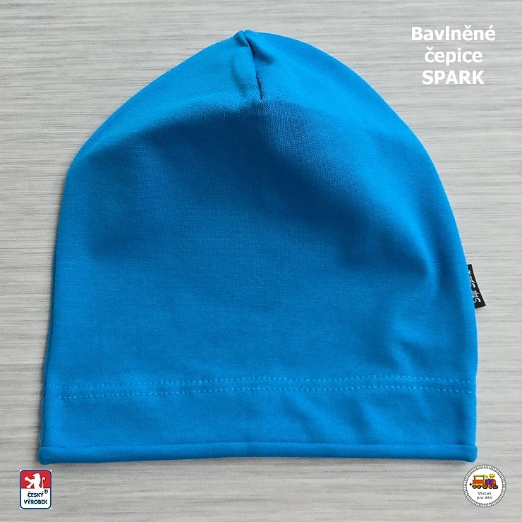 Bavlněná čepice Spark dlouhá /9.483/ středně modrá vel.XL (3-6 let)