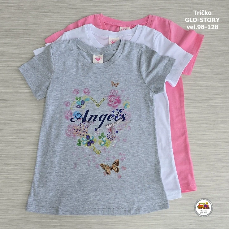 Tričko dívčí GLO-STORY GPO-1430 Angels na šedé vel.110
