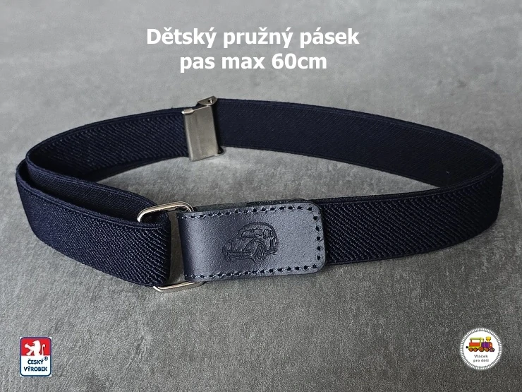 Dětský pásek chlapecký č.8 pružný nejtmavší modrý s autem