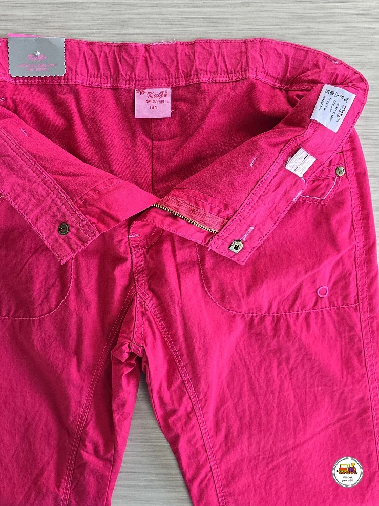 Kalhoty dívčí plátěné s bavlněnou podšívkou JK-026 Kugo tmavě růžové vel.164