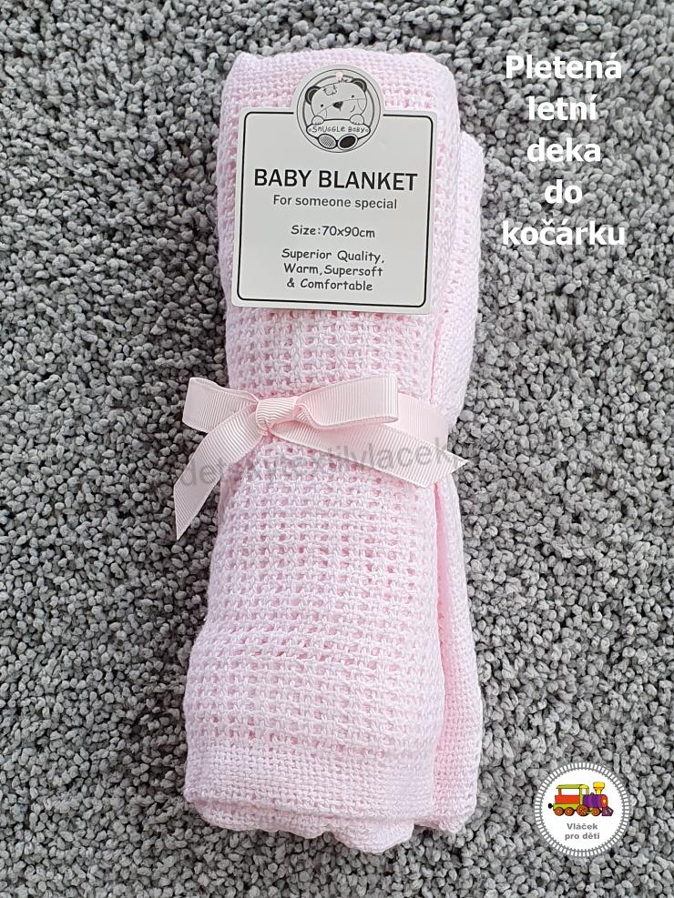 NOVINKA-Pletená deka do kočárku Baby blanket bílá, modrá, růžová a šedá