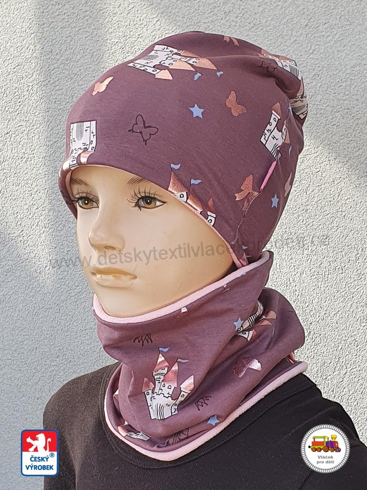 NOVINKA-Dětská zimní čepice dlouhá a nákrčník Spark bavlna s fleesem vel.L (1-3roky), XL (3-6let), XXL (6-X let)