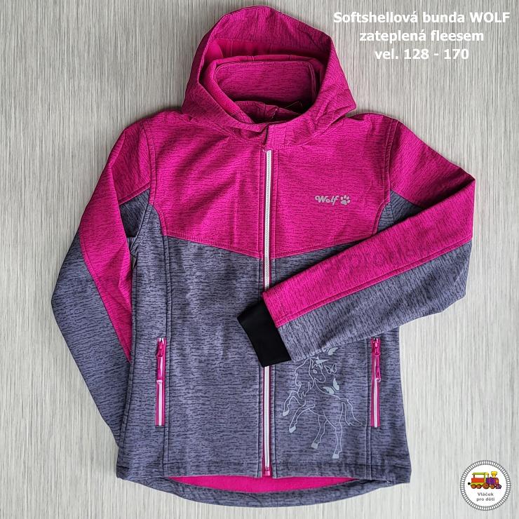 NOVINKA Softshellová dívčí bunda zateplená Wolf B2267 s koníkem vel.128-134, 152-158, 164-170