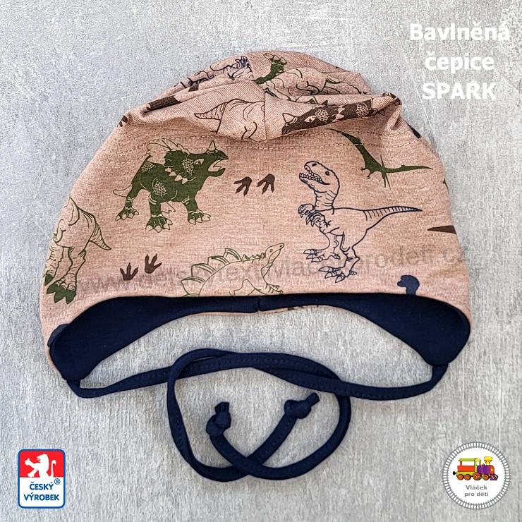 NOVINKA-Bavlněná zavazovací čepice Spark vel.M (6měs-1rok) vel.L (1-3roky), XL (3-6let)