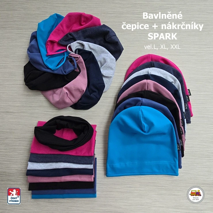 Bavlněná čepice Spark dlouhá /9.489/ šedomodrá vel.XL (3-6 let)