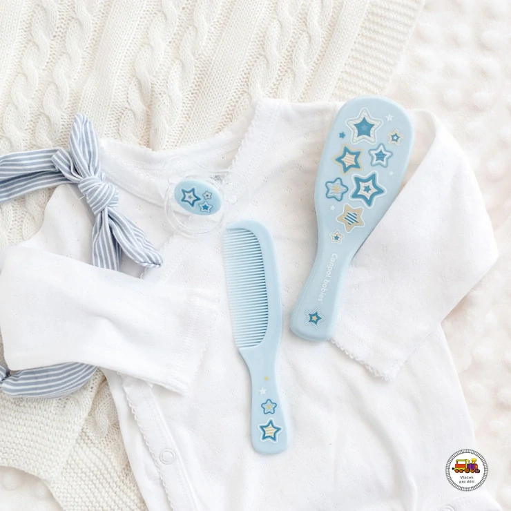 Hřeben a kartáč přírodní měkký NEWBORN BABY modrý 7/406