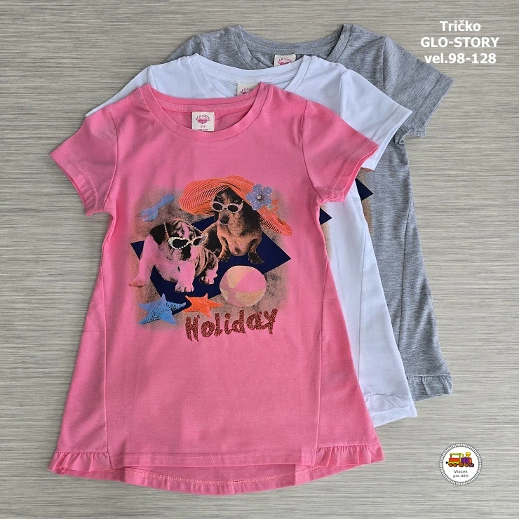Tričko-tunika dívčí GLO-STORY GPO-1779 Holiday na šedé vel. 98
