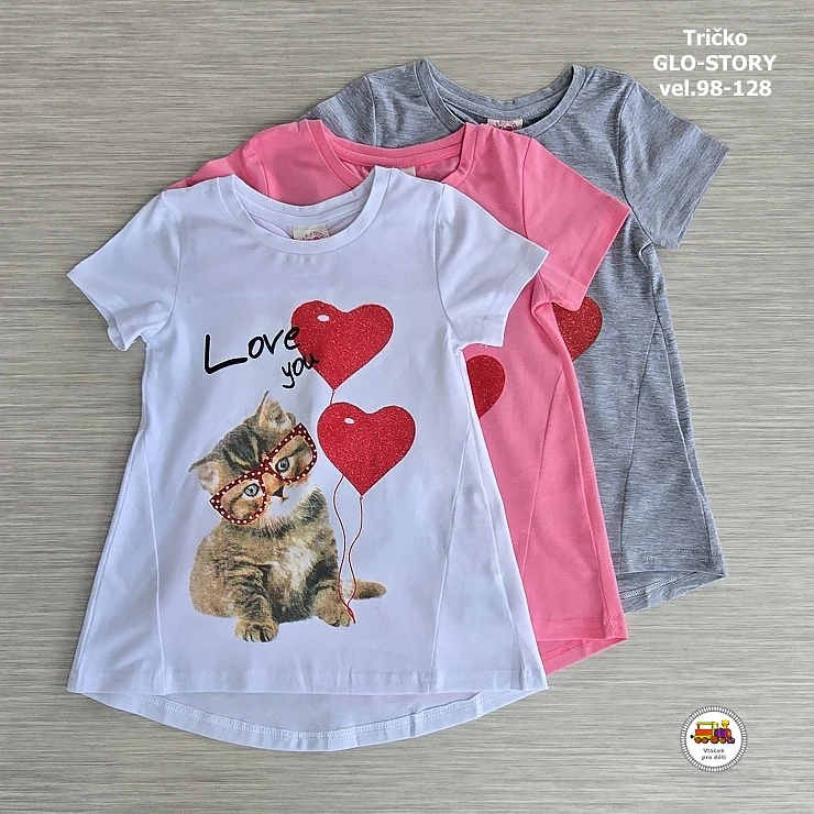 Tričko-tunika dívčí GLO-STORY GPO-1773 LOVE YOU na šedé vel.104