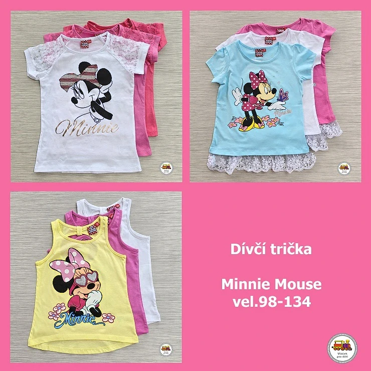 Tričko dívčí GVJM52046 Minnie Mouse na bílé vel.128