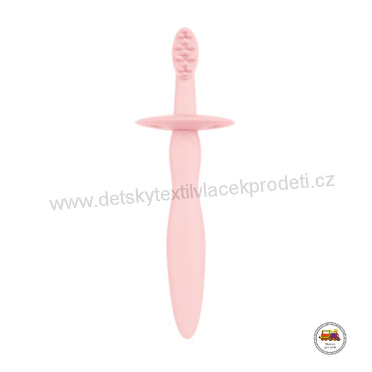 Silikonový zubní kartáček/kousátko se štítkem 51/500 růžový