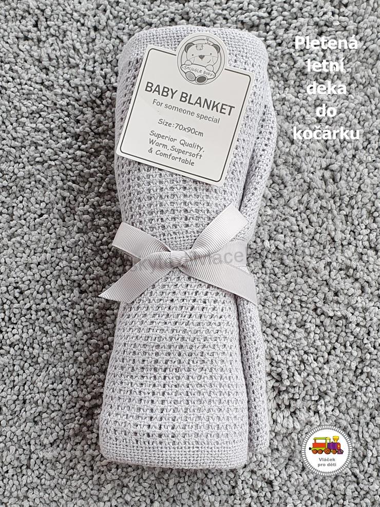 NOVINKA-Pletená deka do kočárku Baby blanket bílá, modrá, růžová a šedá