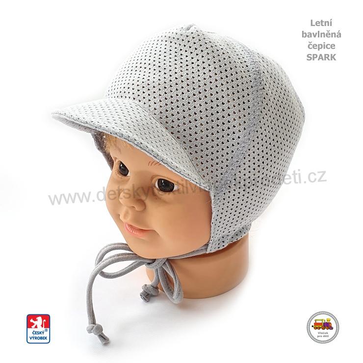 NOVÉ NASKLADNĚNÍ-Dětská bavlněná letní dírkovaná čepice Spark Honzík zavazovací vel.XXS, XS, S, M