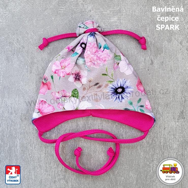 NOVINKA-Bavlněná zavazovací čepice Spark vel.XS (0měs-2měs), vel. S (2měs-6měs)