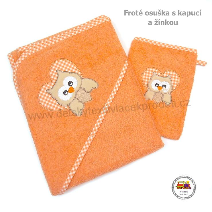 NOVINKA-Kojenecká froté osuška s kapucí a žínkou, 100% bavlna