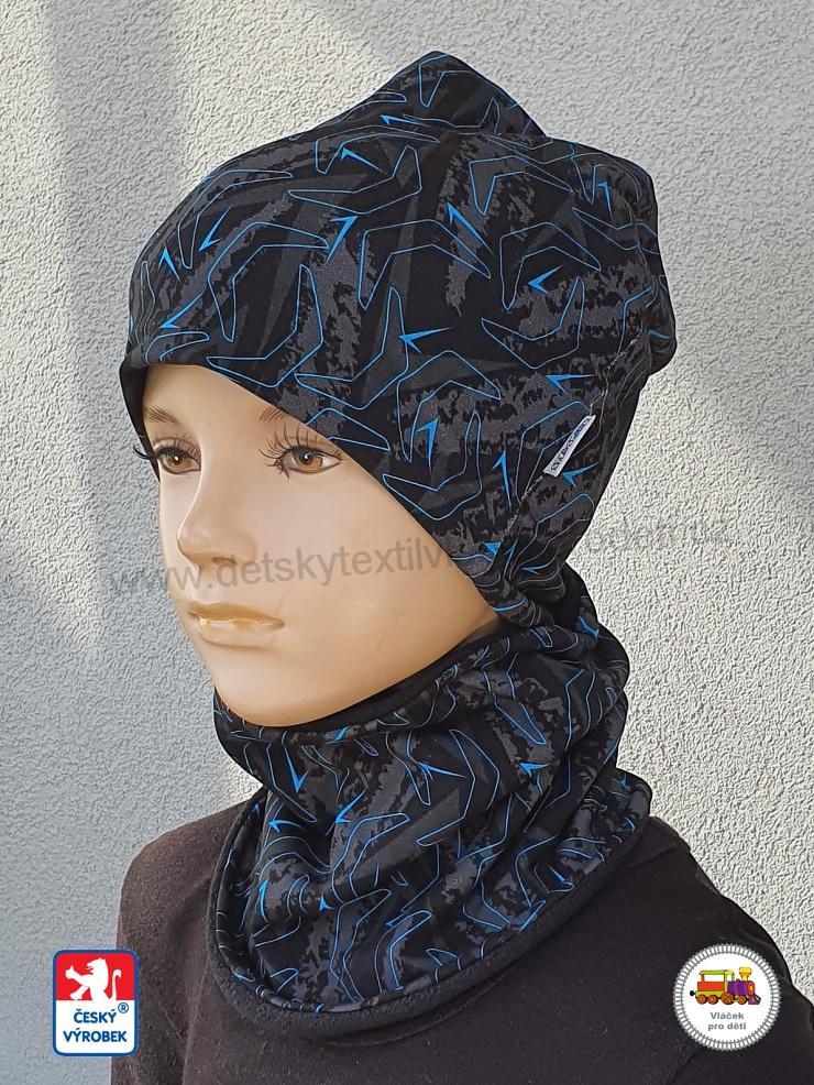 NOVINKA-Dětská zimní čepice dlouhá a nákrčník Spark bavlna s fleesem vel.L (1-3roky), XL (3-6let), XXL (6-X let)