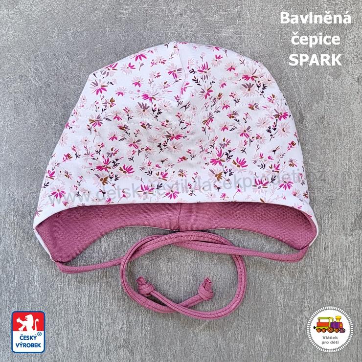 NOVINKA-Bavlněná zavazovací čepice Spark vel.M (6měs-1rok) vel.L (1-3roky), XL (3-6let)