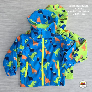 NOVINKA-Šusťáková bunda s tenkou podšívkou Kugo B2828 Dinosauři vel. 80, 86, 98, 104, 110