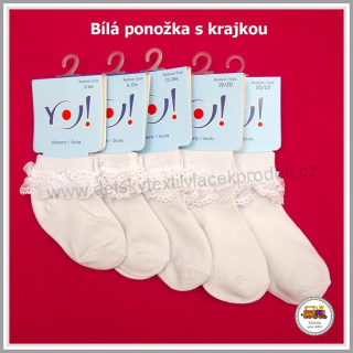 Dětské bavlněné ponožky YOU bílé s krajkou vel.19-20