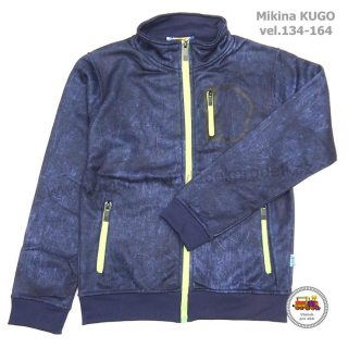 Chlapecká mikina zateplená Kugo D-5751 modrá se zeleným zipem vel.152