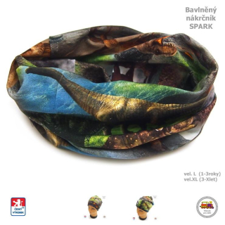 Dětský nákrčník bavlněný Spark /421/ Dinosauři  - vel. L (1-3roky)