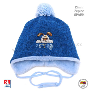 Chlapecká zimní čepice Spark /197/ PUPPY zavazovací modrá vel.M (6měs-1rok)
