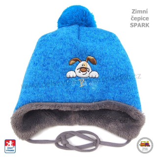 Chlapecká zimní čepice Spark /194/ PUPPY zavazovací světlejší tyrkys vel.M (6měs-1rok)
