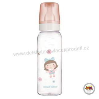 Lahev skleněná s úzkým hrdlem TOYS 240ml 42/201 růžová