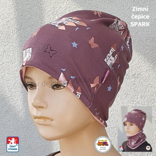 Dětská zimní čepice dlouhá Spark /9.793/ bavlna s fleesem Zámek na starorůžové vel.L (1-3roky)