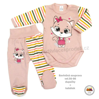 Kojenecká bavlněná souprava body + polodupačky /690/ starorůžová Liška vel. 62
