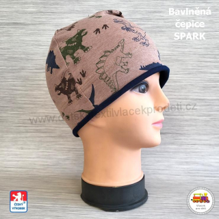 Bavlněná čepice Spark /9.641/ Dinosaurus na hnědé vel.L (1-3let)